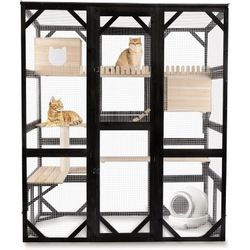 73"H Large Cat Catio Outdoor Cat Enclosure Window Acess, Walk-in Cat Cage Cat House for Multiple Indoor Outdoor Cats, Outside Patio 5 Doors Weatherpro