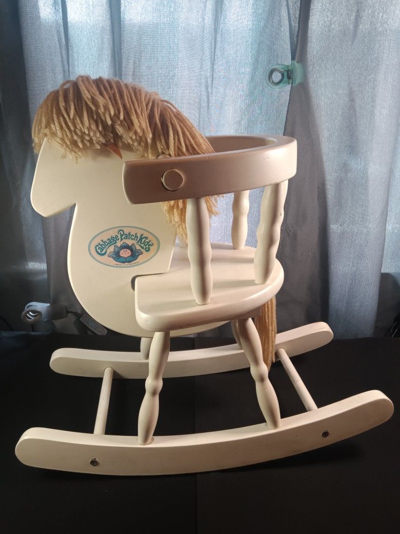 1986 Vintage Cabbage Patch Kids White Wood Rocking Horse Rare
