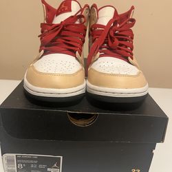 Size 81/2 used- Jordan 1 Mid Light Curry Cardinal Red
