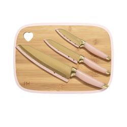 Paris Hilton Reversible Bamboo Cutting Board and Cutlery Set with Matching High Carbon Stainless Steel Knives, Blade Guards, Sleek Yet Comfortable Han