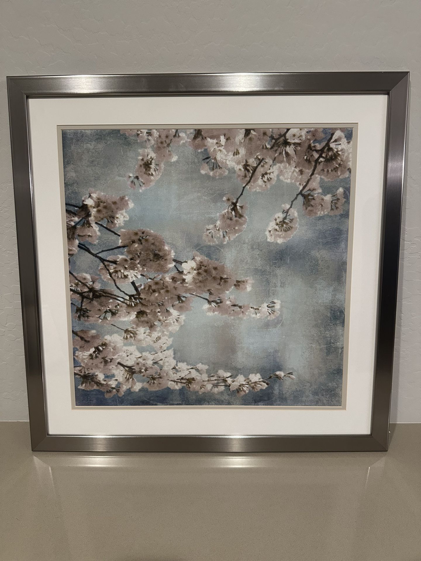 Silver Framed Art Print – Aqua Blossoms I – 24”x24”