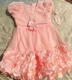 Pink Lace Dress with Floral Hem