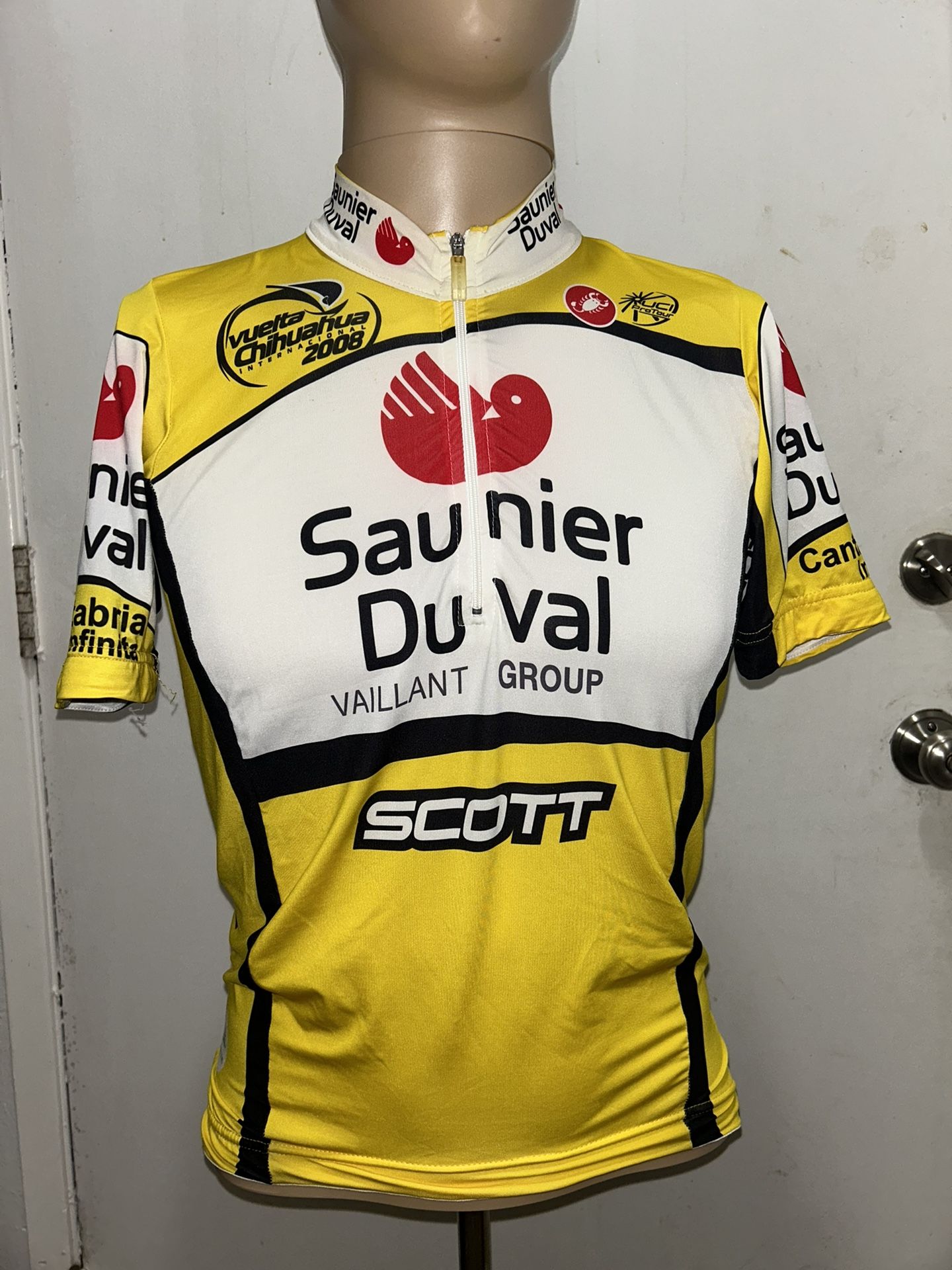 Castelli Cycling Jersey Mens Short Sleeve Pockets Quarter Zip Yellow Sz M