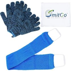 4 Exfoliating Gloves and 1 Back Srubber for Shower for Men and Women | Body Exfoliation Scrub Towel & Spa-Quality Bath Shower Gloves | Exfoliating Mit