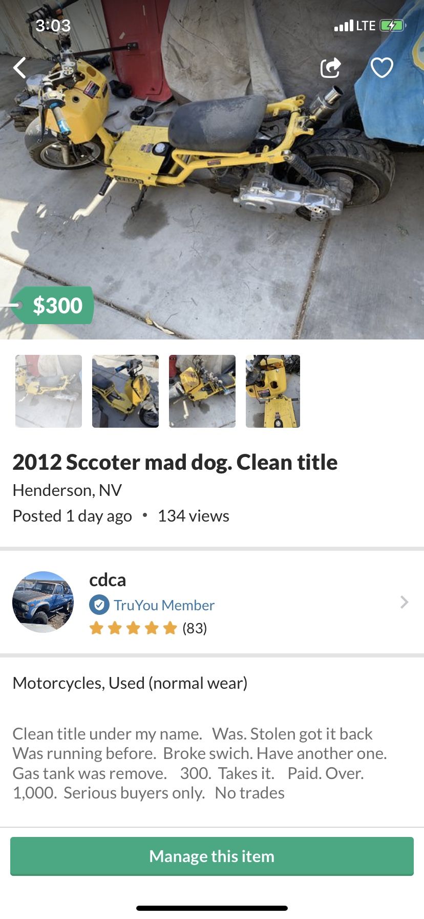 Sccoter. 49cc. Mad dog title