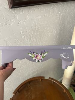 Lavender Wooden Wall Shelf with Floral Decal