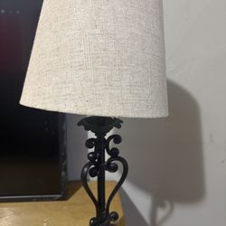 Ornate black table lamp w burlap shade
