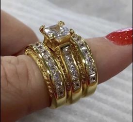 New 14 k yellow gold wedding ring set engagement ring wedding band