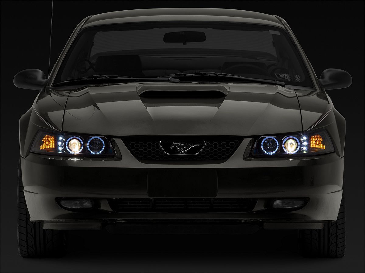 JUNYAN Ford Mustang Halo Projector Headlights For 99 - 04 V6, GT, Cobra