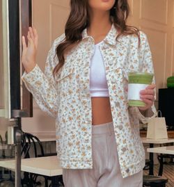 Women’s White Floral Ditsy Oversized Denim Jacket