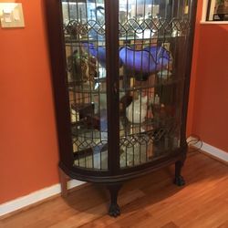 Antique Leaded Glass Mahogany China Cabinet, Hunt House, Griffin 1870’s To 1910.