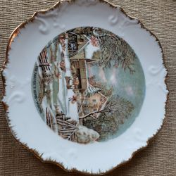 Vintage CURRIER AND IVES "The Homestead in Winter" Collectible Plate Wall Hanging Holiday Snowy Farming Scene
