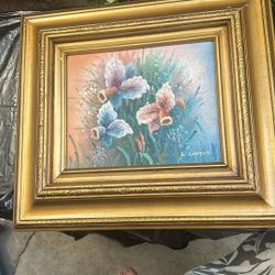 Oil Painting  Vintage By K.costill With Wooden Frame Gold Frame 