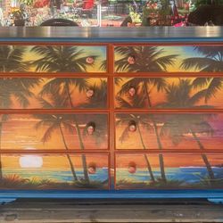 An Amazing Tropical Island Sunset Inspired Vintage Dresser