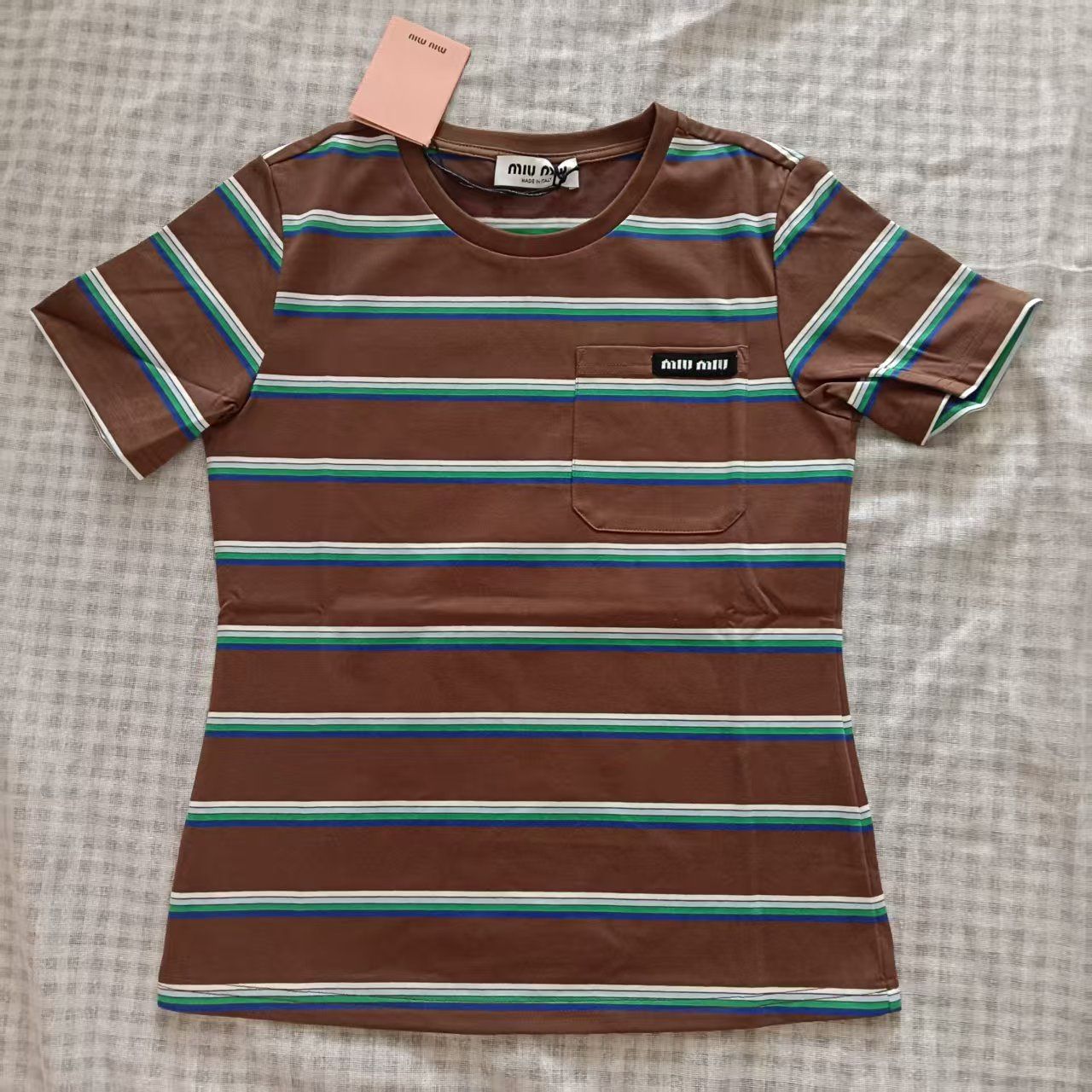 Min Miu Striped Logo Jersey T Shirt
