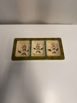 Certified International Oregano Herb Design Three-Compartment Serving Tray