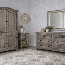 Rustic Wood Bedroom Set – Dresser, Armoire & 2 Nightstands 