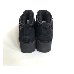 UGG CLASSIC ULTRA MINI CHUNKY SEQUIN PLATFORM BLACK BOOTS