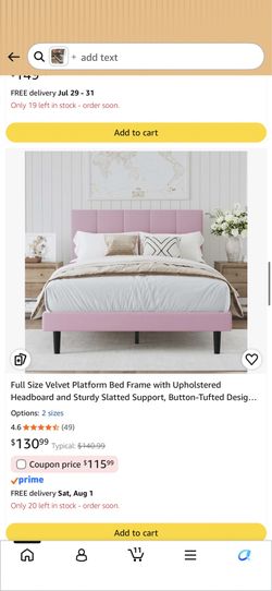 Pink full-size bed frame