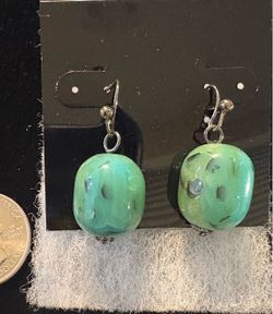 Vintage Handmade Seafoam Green Glass Bead Drop Earrings