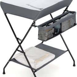 NEW Baby Changing Table, Folding Diaper Station Nursery Organizer for Infant (Dark Gray)