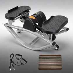 Rock Stepper, Lateral Rocking Fitness Stepper with Digital Display & Resistance Band, Low-Impact Side-to-Side Stepper for Knees/Joints, Compact Portab