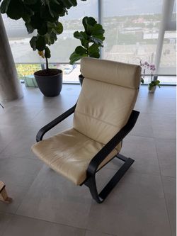 IKEA Poäng Armchair - Cream/Beige Leather with Black-Brown Wood Frame