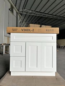 Brand new, modern-style bathroom vanity cabinets—available in a wide range of sizes and color
