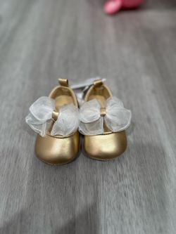 Gold Baby Ballet Flats with Tulle Bow