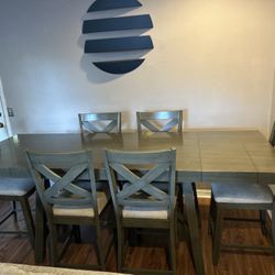 Modern Farmhouse Solid Wood Dining Set + Matching Wine Cabinet (Seats 6)