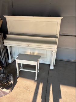 White Upright Piano (The Hobart M. Cable) with matching bench