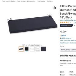 Pillow Perfect Outdoor/Indoor Fresco Bench/Swing Cushion, 45" x 18", Black