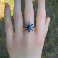 Kingsglen S925 sterling silver plated 18K rose gold inlaid with 100% natural colored tourmaline gemstone exquisite ring, super perfect gift