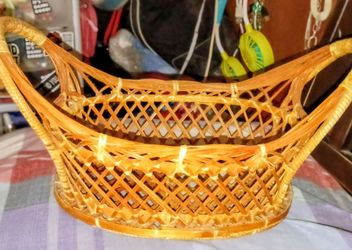 Vintage Woven Lattice Canoe / Boat Basket W/ Handles