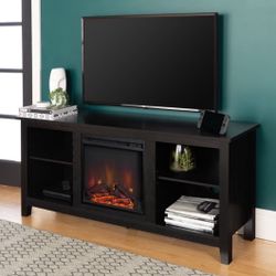 New Black 58” Electric Fireplace TV Stand Storage Console 