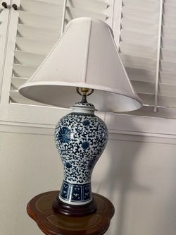 Blue and White Floral Porcelain Ginger Jar Table Lamp