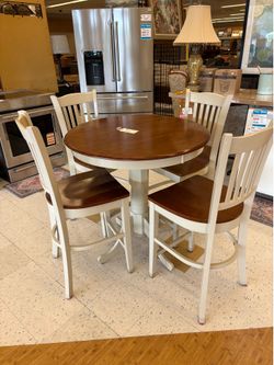 Round Bar Height Dining Table & 4 Chairs