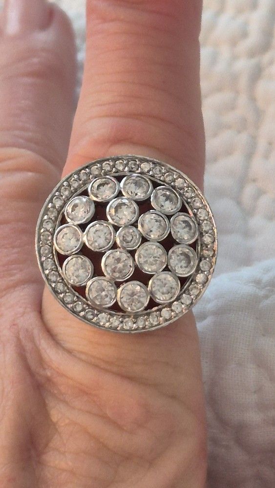 Designer CHARLES WINSTON STERLING SILVER CZ ROUND RING- SZ9.5