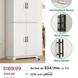 72" Tall Storage Cabinet, 4 Doors, Adjustable Shelving, Modern Pantry Cabinet For Kitchen, Dining Room & Living Room