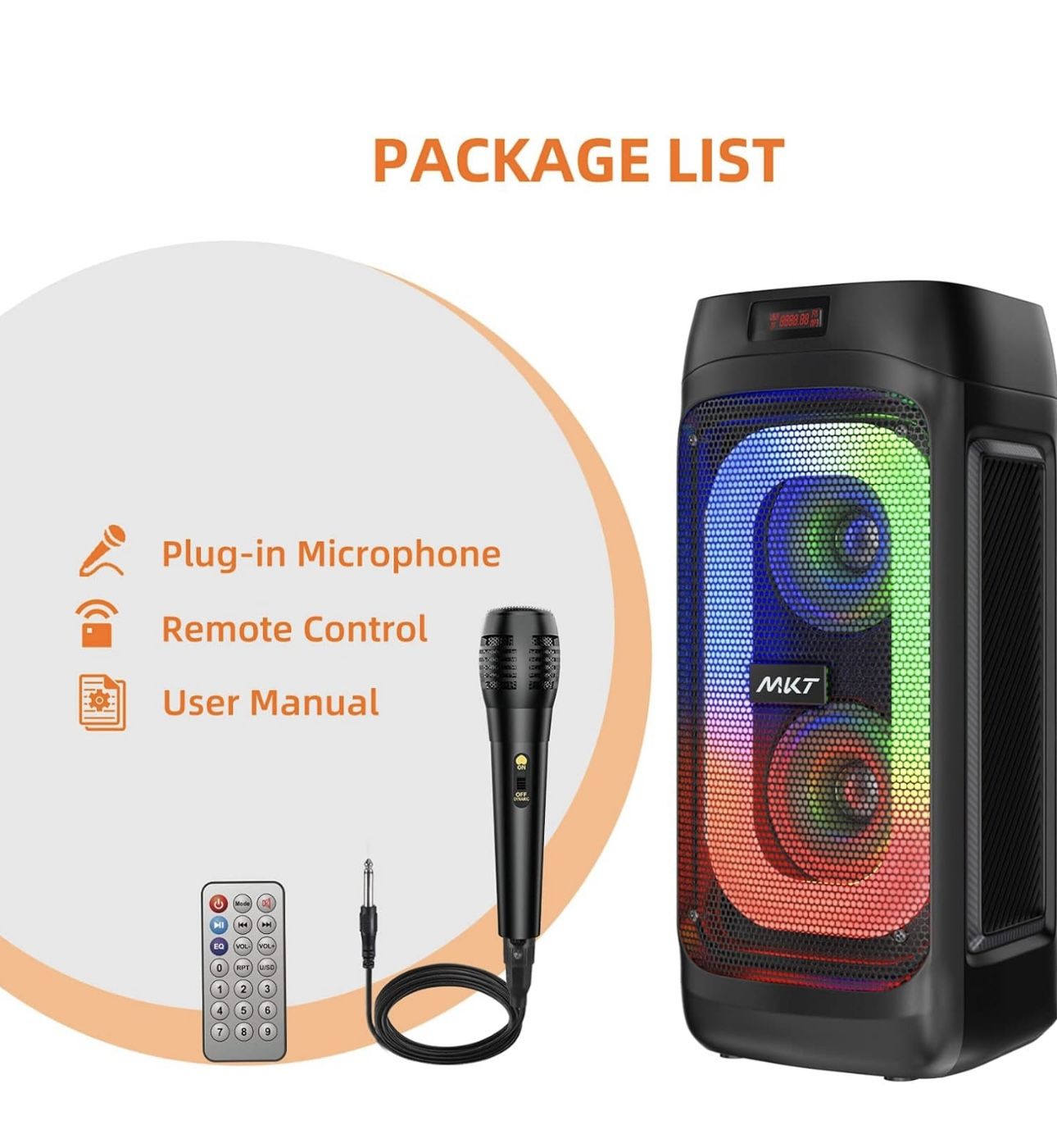 MKT Karaoke Machine for Kids, Adults with Microphone, Portable Bluetooth Singing Speaker, Mini Karaoke System for Girls with Colorful LED Lights, Rec