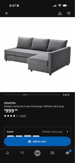 Ikea sleeper sofa grey- moving sale