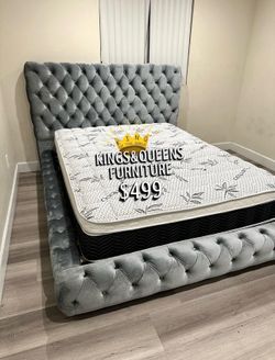 New Queen bed frame with mattress