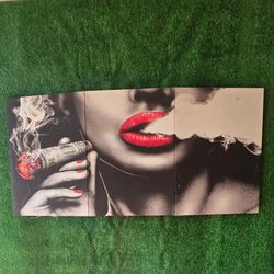 Modern 3-Panel Wall Art – Red Lips & Smoke 