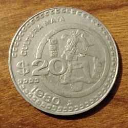 1980 Mexico Mexican Aztec Calendar vintage 20 Pesos coin