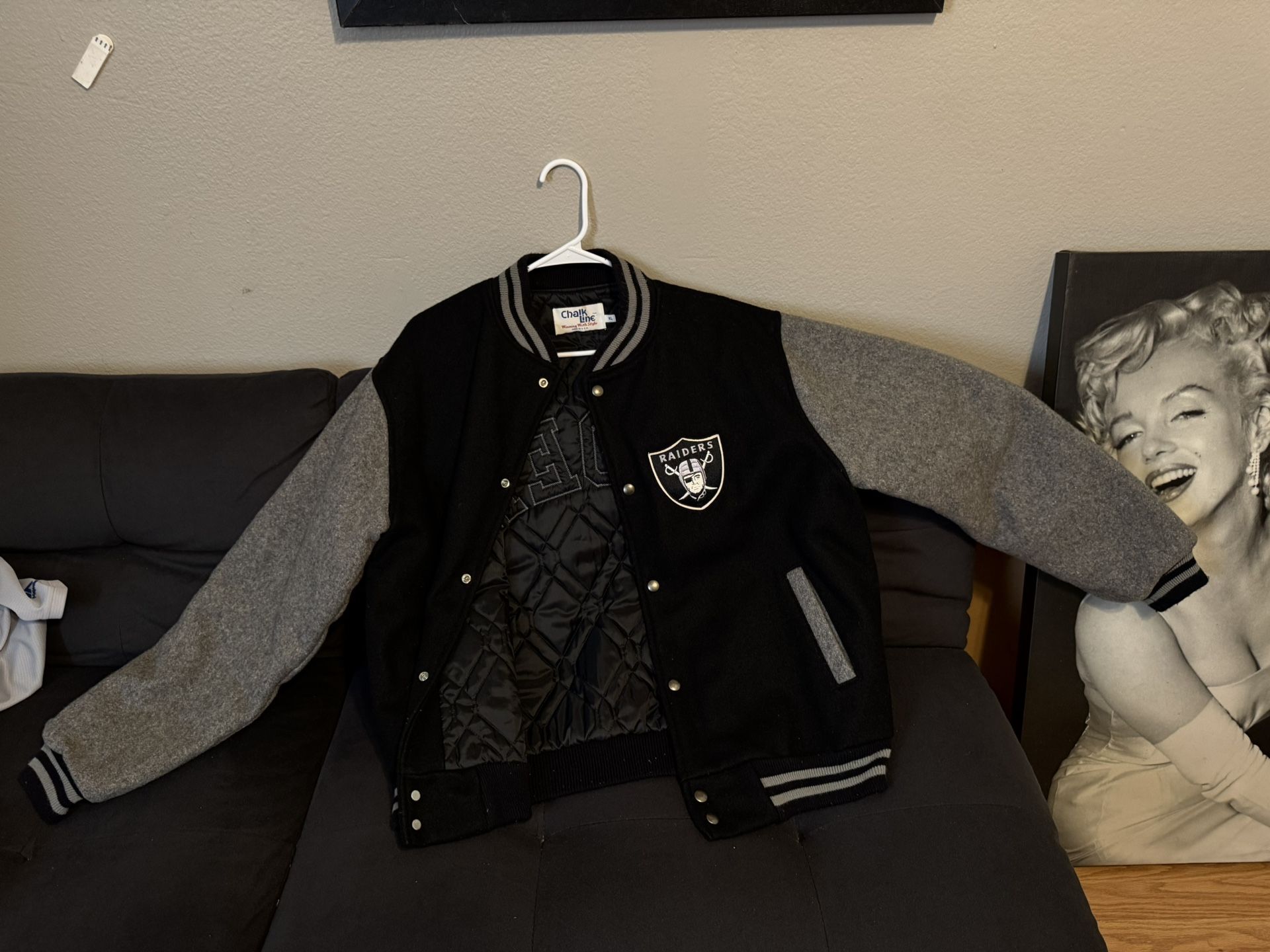 Two Tone Raiders Wool Letterman Jacket Like New