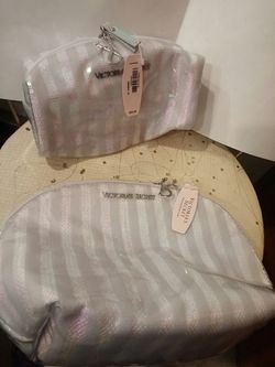 Victoria's Secret 2 White Striped Cosmetic Bag, Original Prices: $20 to 24/each