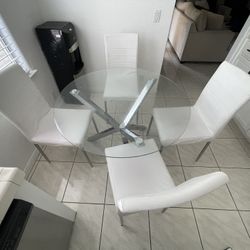 Glass Circular Dining Table Set – 4 Chairs Included