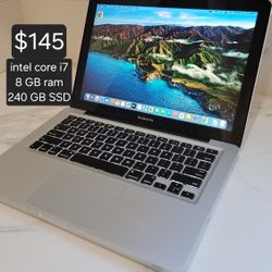 Apple MacBook Pro. MacOS Sequoia. Intel core i7. 8 GB ram. 240 GB SSD. DELIVERY AVAILABLE. Se Habla Español. 