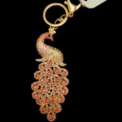 Elegant Gold and Pink Peacock Keychain 