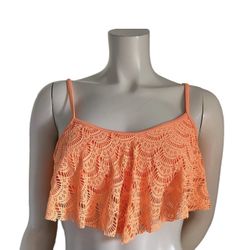 Roxy Gypsy Moon Neon Orange Eyelet Bikini Top Flutter Bandeau Handkerchief Size: S